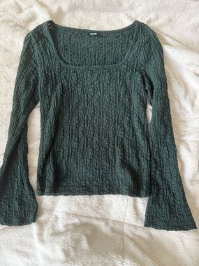 Old Navy Forest Green Textured Scoop-Neck Long Sleeve Top